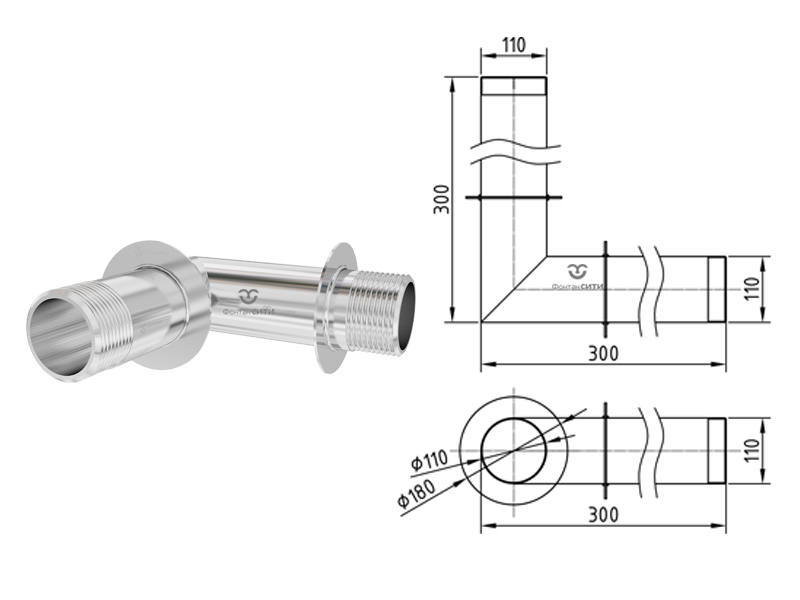 Стеновой проход угловой FC 90° 300x300 (110)