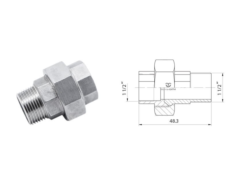 Муфта разборная американка FC AISI 304 (нар./внутр.) (1 1/2")