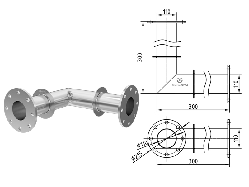 Стеновой проход угловой FC 90° 300x300 (фланец) (110)