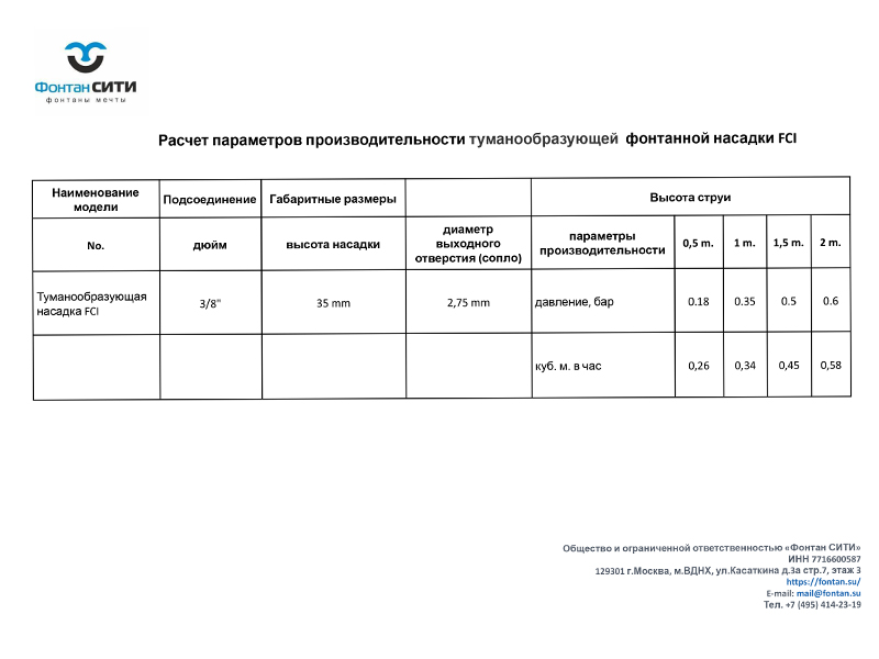 Туманообразующая насадка FCI