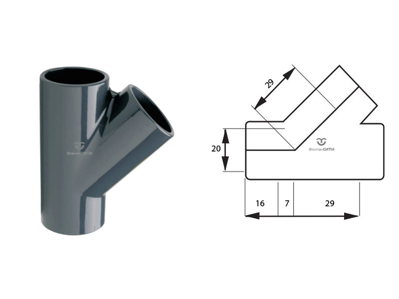Гладкий тройник 45°-1