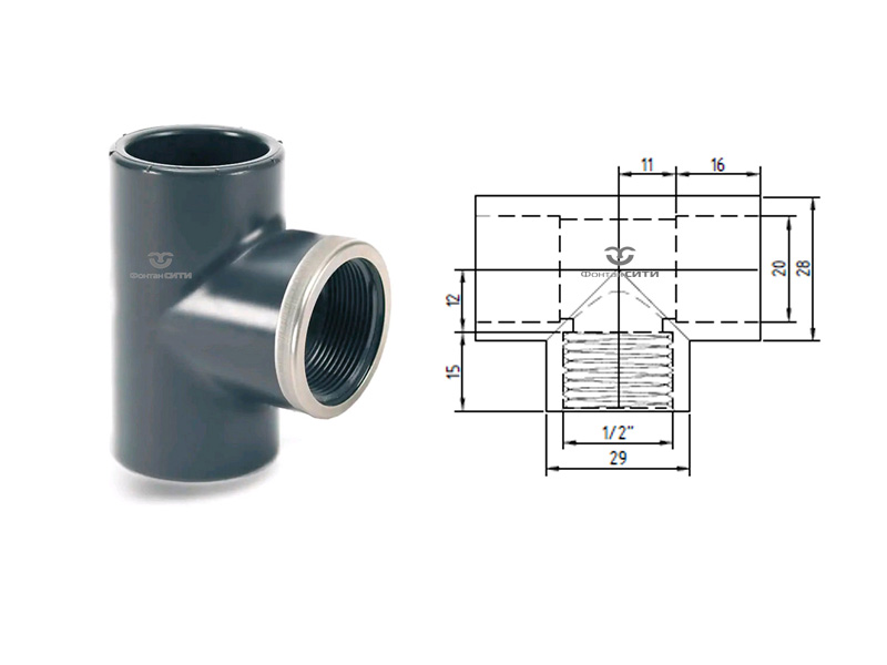 Тройник 90° с металлическим кольцом PVC-U PN16 FC
