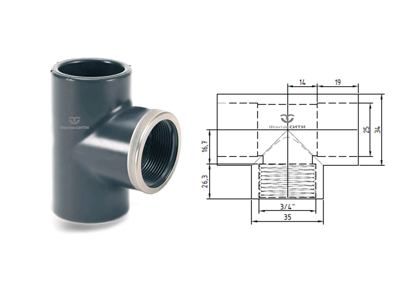 Тройник 90° с металлическим кольцом PVC-U PN16 FC