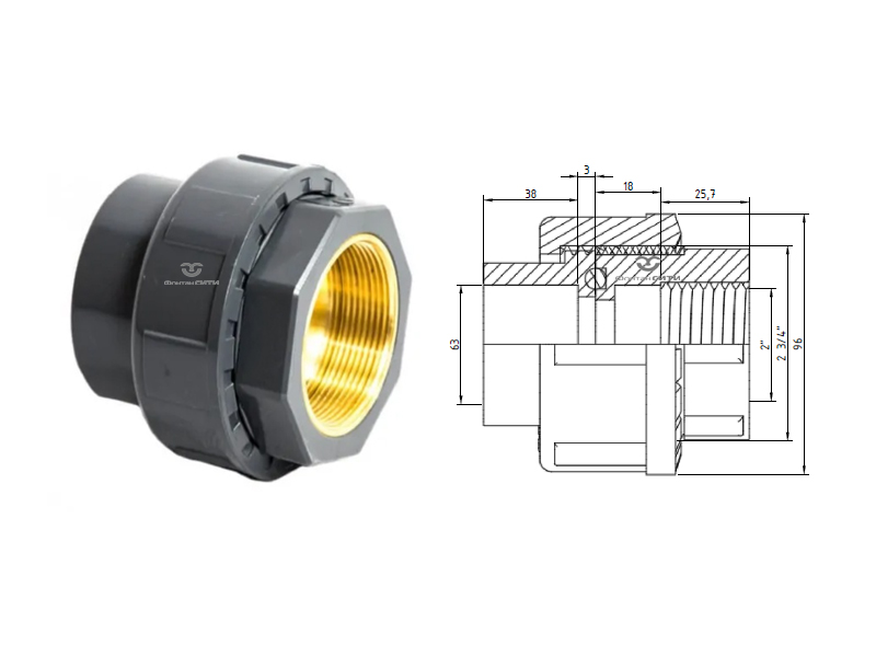 Муфта разборная переходная Внутренняя резьба (латунь) PVC-U PN16 FC