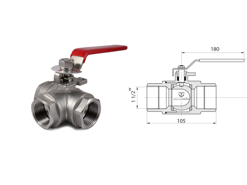 Кран шаровой трехходовой FC AISI 316 (L- тип) (1 1/2")